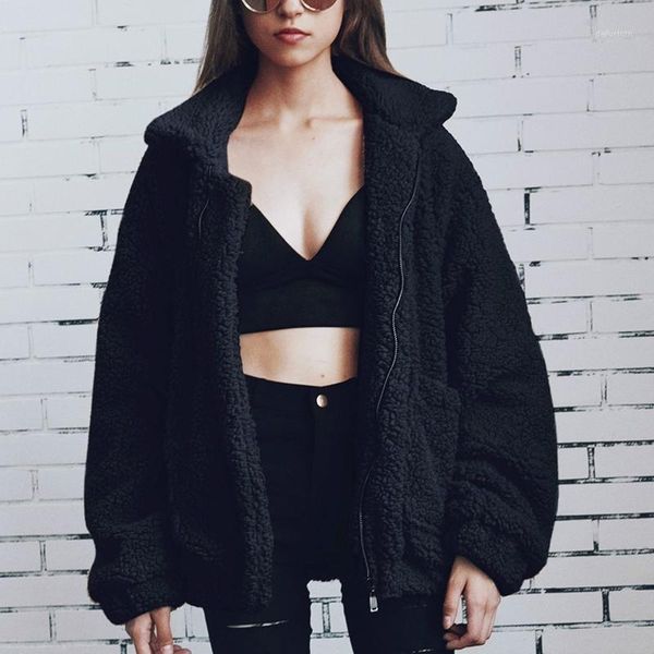 

2019 women faux fur parka coat overcoat long sleeve jacket casual luxury outerwear warm winter fashion new ladies costume sale1, Black