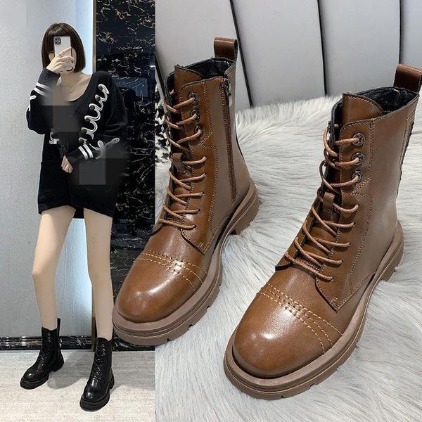 

women's boots autumn shoes luxury designer boots-women winter footwear flat heel zipper round toe padded fashion 2020, Black