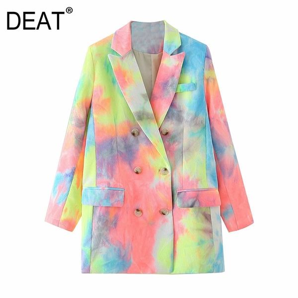 

[deat] women tie-dye street style blazer new lapel long sleeve loose fit jacket fashion tide female za spring autumn 2020 lj201214, White;black