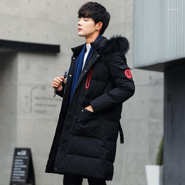 

men's trench coats winter men's long parkas thick hooded fur collar men overcoat casual army jackets male brand clothing anorak pu, Tan;black