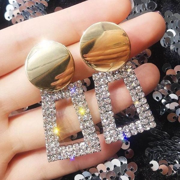 

geometric drop earrings luxury shining square rhinestone earring for women party jewelry gift, Silver