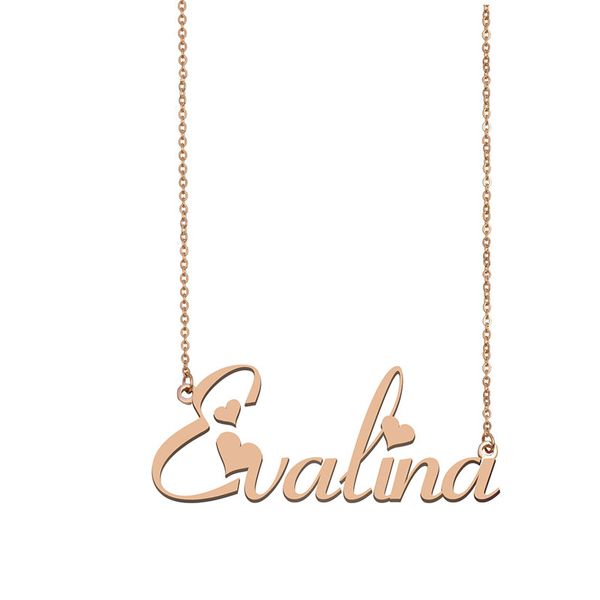 

evalina custom name necklace personalized pendant for women girls birthday gift friends jewelry 18k gold plated stainless steel, Silver
