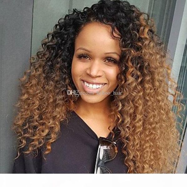 

kinky curly ombre lace wig 1b #30 full lace wigs human hair unprocessed brazilian lace front wigs baby hair for black women, Black;brown