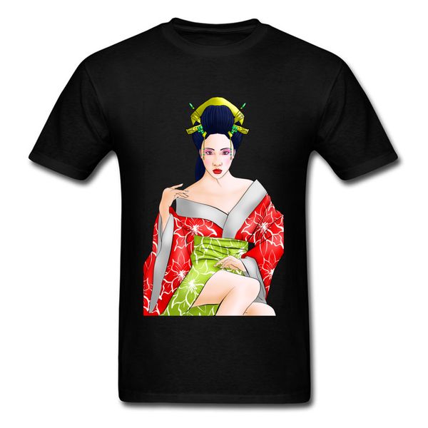 

sport red lotus geisha t shirt cotton shirts print casual round collar sweatshirts harajuku pin-up japan tshirt
