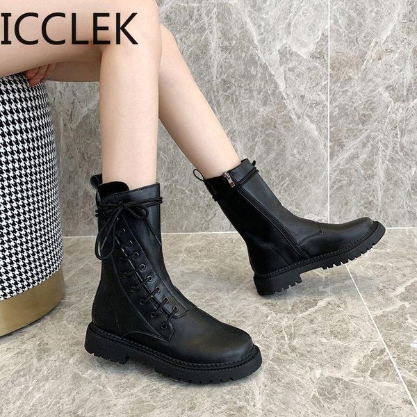 

2020 new style suede + pu ladies boots round head square low heel spring autumn black boots women leather women a049