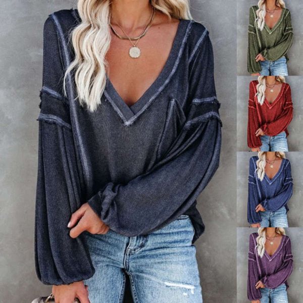 

solid sleeve 2020 long bubble v-neck for women, Black;gray