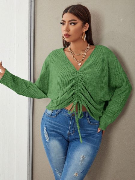 

plus dolman sleeve drawstring ruched front tee q8yk#, Black