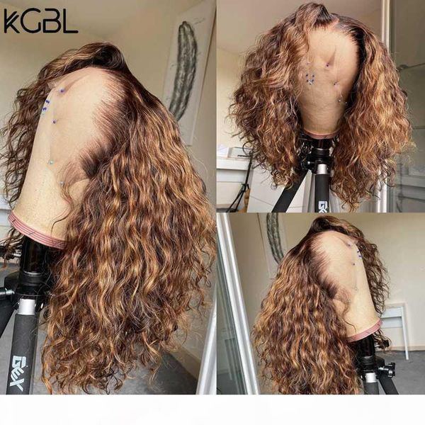 

kgbl colored t-part curly lace front human hair wigs with baby hair brazilian 150% density 8-24'' non-remy wigs medium ratio, Black;brown