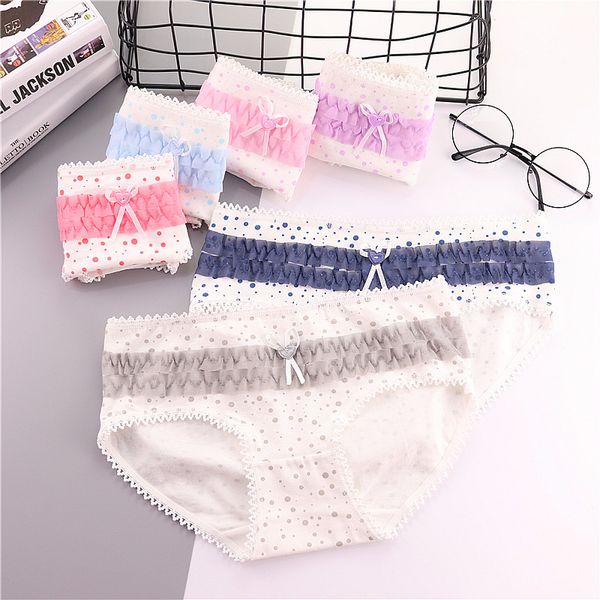 

women's cotton fashion girls polka dot bow lace sweet wind cute ladies breathable comfortable panties, Black;pink