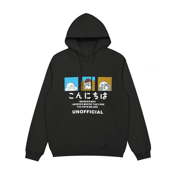 

autumn 2021 new and winter loose long hood male cartoon sweater print harbor coat n2iv, Black