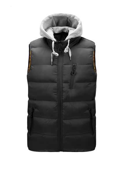 

2021 new mens autumn winter vest hooded sleeveless slim casual male waistcoat detachable-hat solid thick warm men jacket lrc6, Black;white