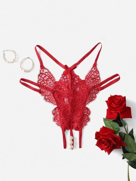 

plus butterfly-shaped lace crotchless panty 36hh#, Black;white