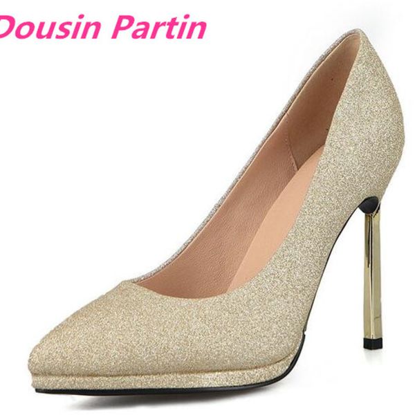 

dousin partin wedding shoes synthetic women pumps thin high heel party shoes pointed toe slip on ladies pumps lj200928, Black
