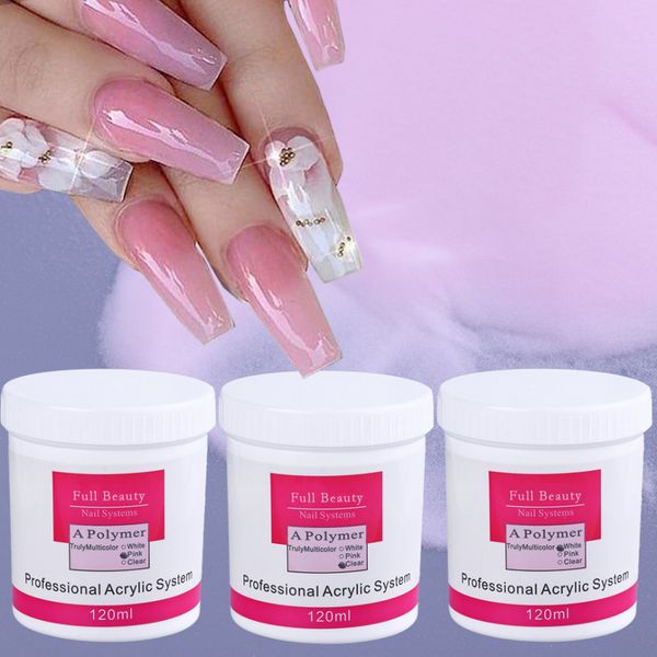 Polveri acriliche Liquidi 120ml Polvere Estendere Gel Smalto Per Unghie Trasparente Rosa Bianco Carving Crystal 3D Art Manicure