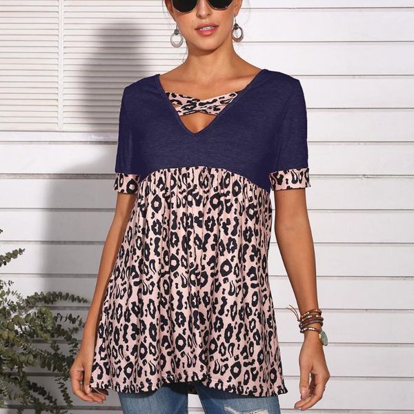 

new spring/summer leopard print short-sleeved women's v-neck t-shirt1, White