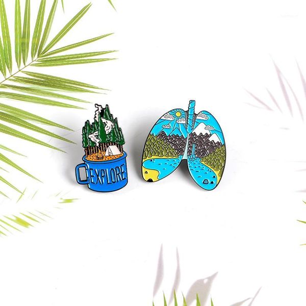 

forest adventure enamel pins organ lung and wild camping cup brooches explore nature lapel pin button outdoorsy jewelry1, Gray