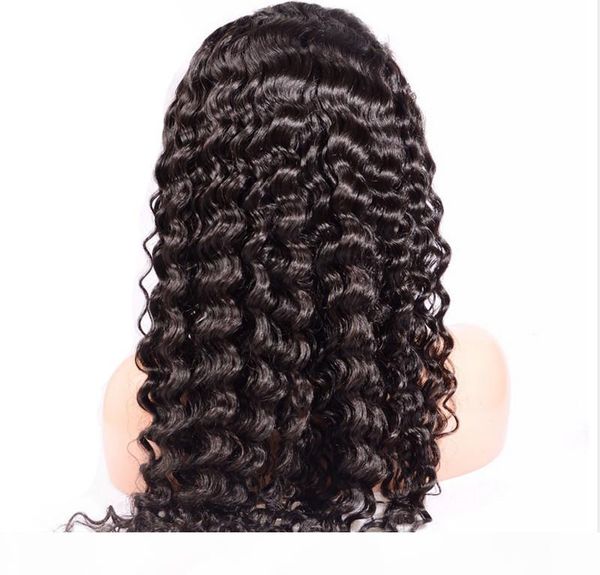 

brazilian wig human hair front lace deep curl remy vrigin natural color woman active demand hand-made 130% density swiss lace baby hair, Black;brown