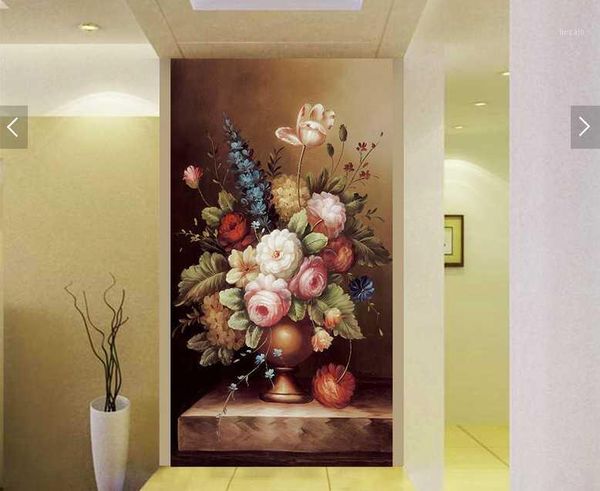 

wallpapers european style oil painting flower vase classical wall cloth porch background 3d wallpaper corridor art mural1