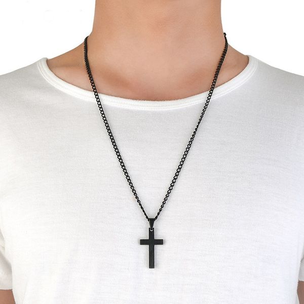 

mens stainless steel cross pendant necklaces men s religion faith crucifix charm titanium steel chain for women fashion jewelry gift, Silver