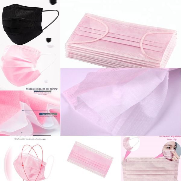 

meltblown face mask pink cne black disposable mascherine non woven masks three layers anti-dust 8gfx
