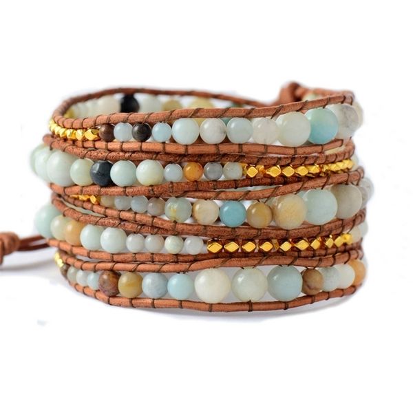

exquisite graduated flower ite gold beads 5 strands weave leather wrap bracelet multi layered vintage bracelet gifts y200730, Black