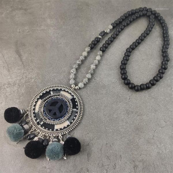 

woman boho sweater chain statement necklace handmade bohemian jewelry pompom tassel long necklaces & pendants1, Golden;silver