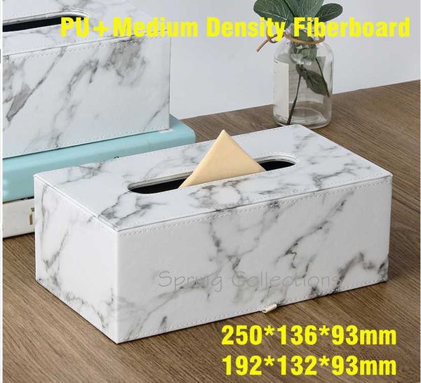 

2size modern marble pu leather tissue holder case paper facial tissue box cover case dispenser for bathroom counter white/black