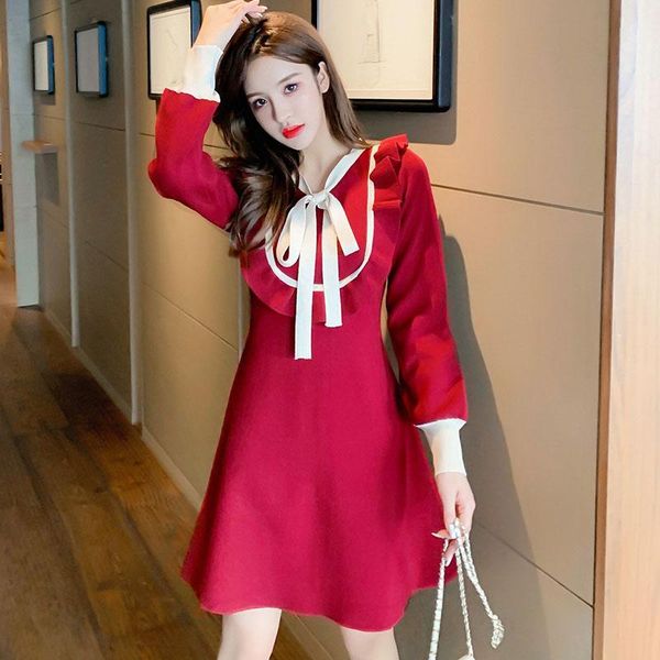 

casual dresses design knitted cotton short dress party for women elegant spring winter 2021 slim a-line red mini girls, Black;gray