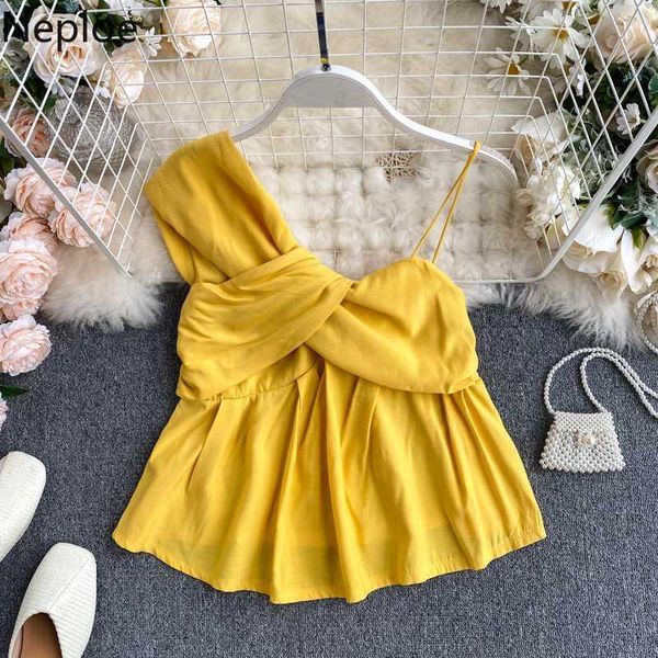 

neploe irregular camis women korean fashion knot skew collar ladies tank summer 2020 new sweet sleeveless female 1c7431, White