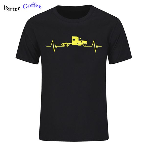 

new summer fashion heartbeat of truck short sleeve man trucker truck driver o neck brand eu size sport hooded sweatshirt hoodie men t shirt