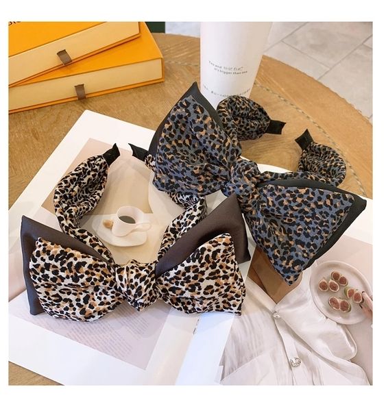 Novos Acessórios de Cabelo Leopard Imprimir Dupla Camada Big Bow Versão ampla Headband Simples e Versátil Pressão Hairband Hairpin