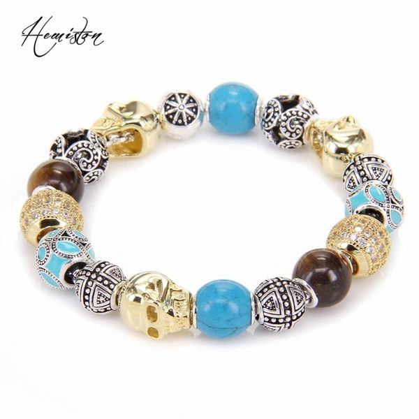

link, chain gold color skull tiger eye artificial blue stone wave cross beads, rebel heart jewelry for women and men b576, Black