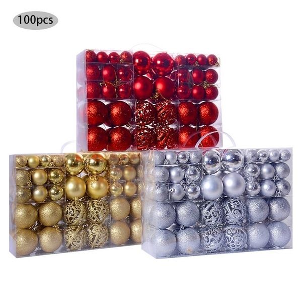 100 pcs / definir bola de presente de natal caixa de presente de Natal ornamento ouro glitter bola casa jardim decorações de Natal suprimentos 2021 201127