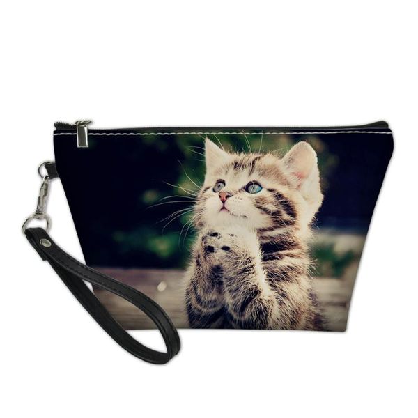 

forudesigns prayer cat printing portable makeup bag toiletry bag cute women travel wash cosmetic storage pouch toiletry case