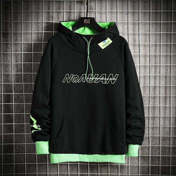 

2021 new japan style casual o-neck spring autumn print hoodie sweatshirt men's thick fleece hip hop high streetwear clothes xo4w, Black