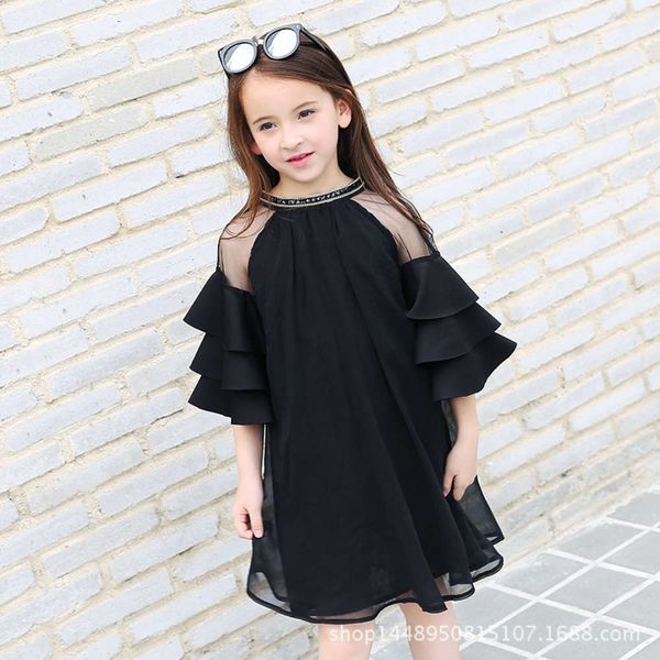 

black short drs princs women's middle school children's mh korean trumpet sve skirt, Blue