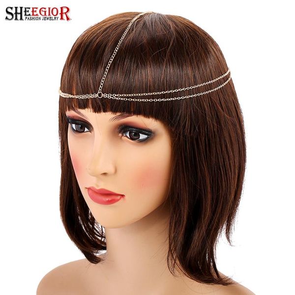 

sheegior brand gold color hair accessories for women fashion long chain headbands lovely wedding bridal hair jewelry femme gifts, Golden;silver