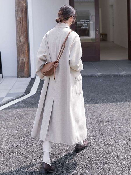 

1princess's cashmere and women's 2020 new loose medium length over the knee woolen coat hepburn style8uy, Black