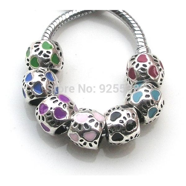 

10x10x6mm 50pcs antique silver plated oil-drip bear paw alloy mix color big hole beads fit european bracelet diy 200930, Black