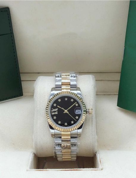 

latest fashion fully automatic mechanical wrist watch 31mm size sapphire mirror fine stainless steel strap waterproof function ladies, Slivery;brown