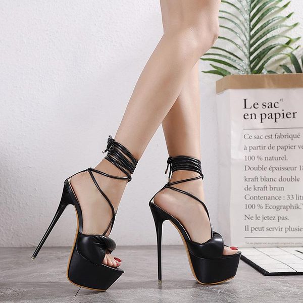 

leopard land women's shoes summer fashion high heeled platform sandals cross straps fish mouth women sandals cwf, Black