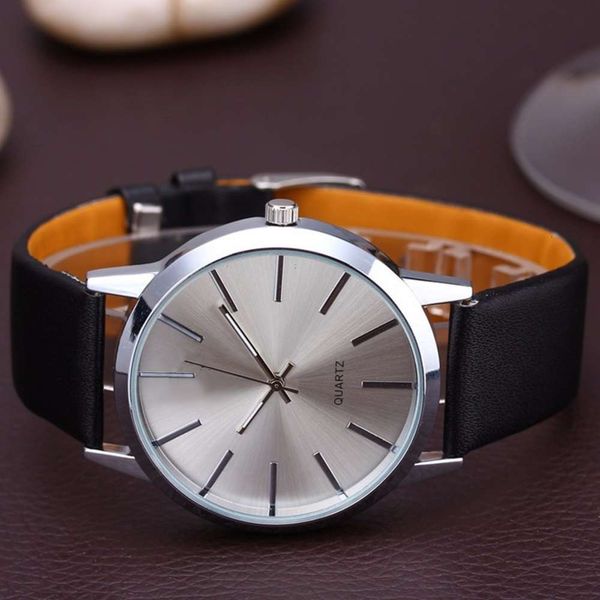 

simple strap leather men's popular casual quartz watch k750, Slivery;brown