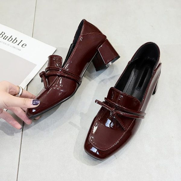 

women's british heel shoes patent leather fashion square head small leather shoes joker spring and autumn single u22-661, Black