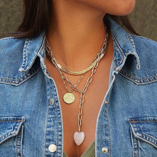 

dvacaman vintage рельефного диск multi-layer y-цепь ожерелье для женщин long heart-shaped ювелирных изделий перлов ожерелья моды, Golden;silver