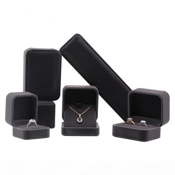 

charcoal gray jewelry gift box velvet ring cufflink earring pendant charm necklace bangle bracelet brooch packaging jewellery boxes, Black;white