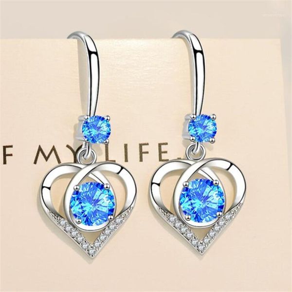 

fashion stud earrings blue pink white zircon heart shaped earrings jewelry new 2020 trend valentine's day gift wholesale1, Golden;silver