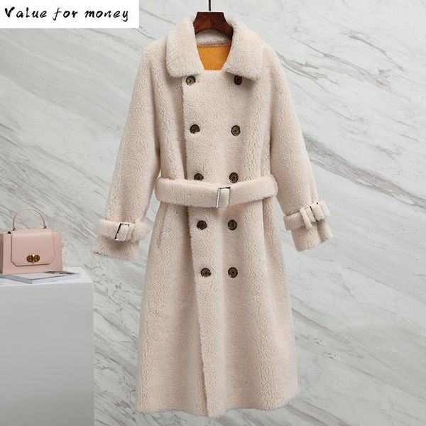 

winter autumn coat women clothes 2021 korean real fur coat streetwear wool jacket vintage sheep shearling suede lining zt3444, Black