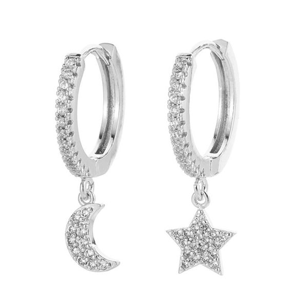 

dangle & chandelier fashion cubic zircon star and moon earrings shiny hoop for women jewelry gift, Silver