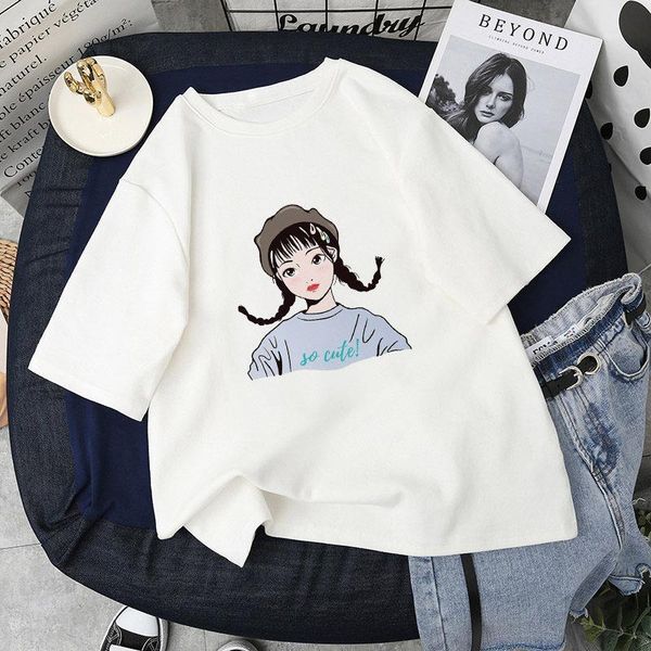 

новая женская белая футболка harajuku ullzang милый мультфильм печать футболки женщины летняя мода с коротким рукавом футболка женские досуг, White