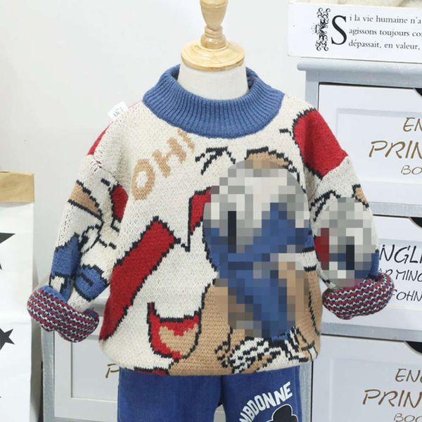 

new children's autumn cartoon winter 2020 korean double jacquard contrast boys' sweater, Blue